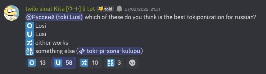 A poll by jan Kita: &#x27;which of these do you think is the best tokiponization for russian&#x27;